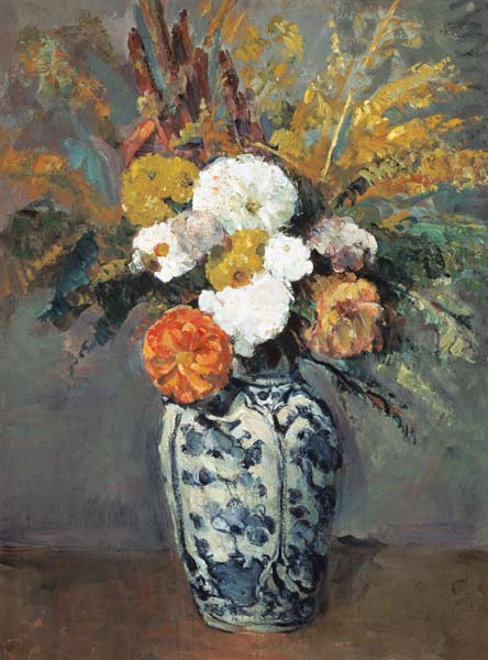 bouquet de dahlias dans le vase de porcelaine à Paul Cézanne
