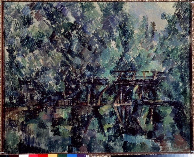 A bridge over a pond à Paul Cézanne