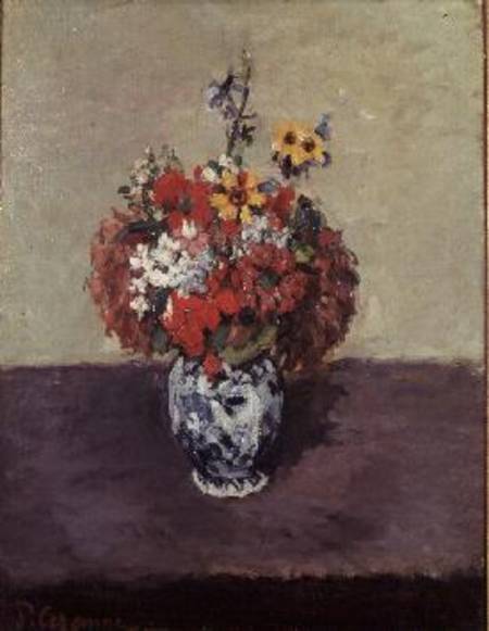 Flowers in a Delft vase à Paul Cézanne