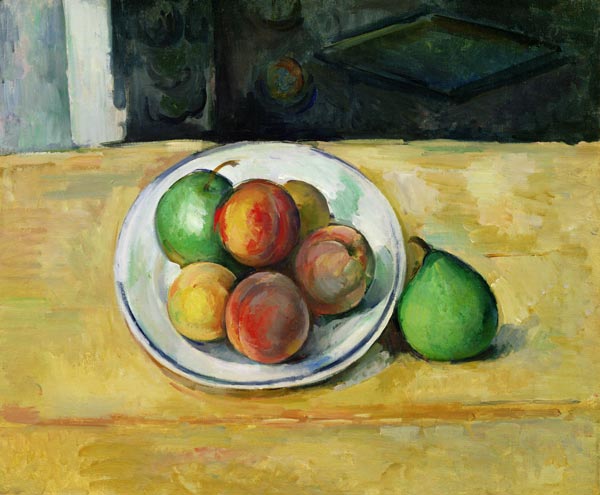 Still Life with a Peach and Two Green Pears à Paul Cézanne