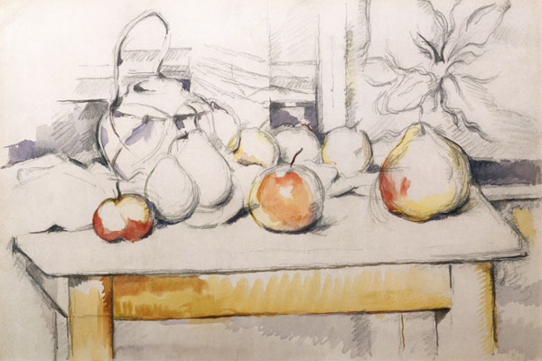 Pot of Ginger and Fruits on a Table à Paul Cézanne