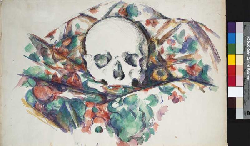Schädel auf einem Tuch à Paul Cézanne