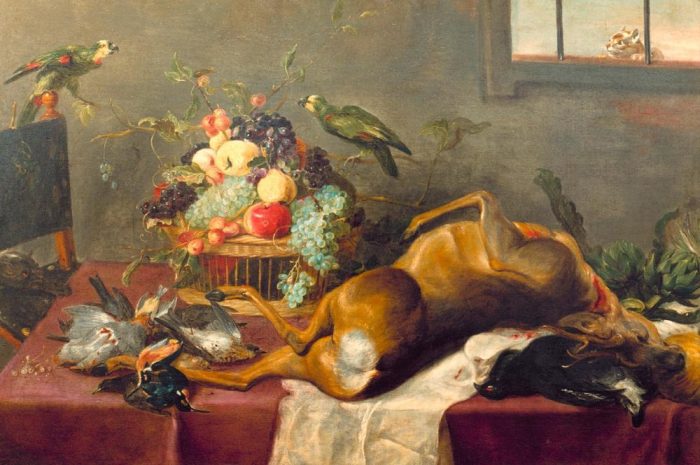 Hunting Still Life with Killed Stag, Fruit Basket, Winged G à Paul de Vos
