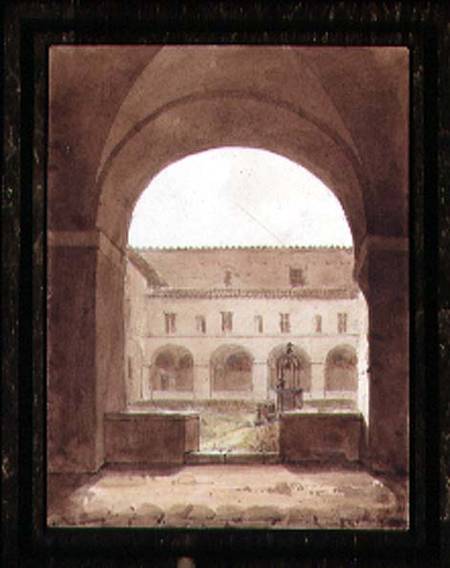 View of a Cloister with a Well (sepia w/c on paper) à Paul Emile Detouche