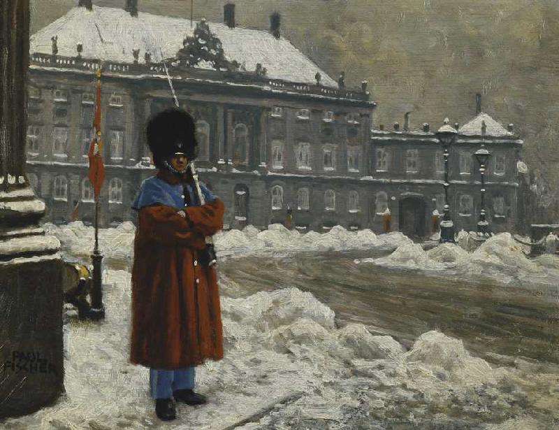 Ein Leibwächter vor dem Schloß Amalienborg in Kopenhagen. à Paul Fischer