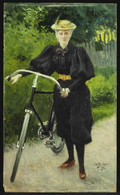 Eine Dame mit Fahrrad à Paul Fischer