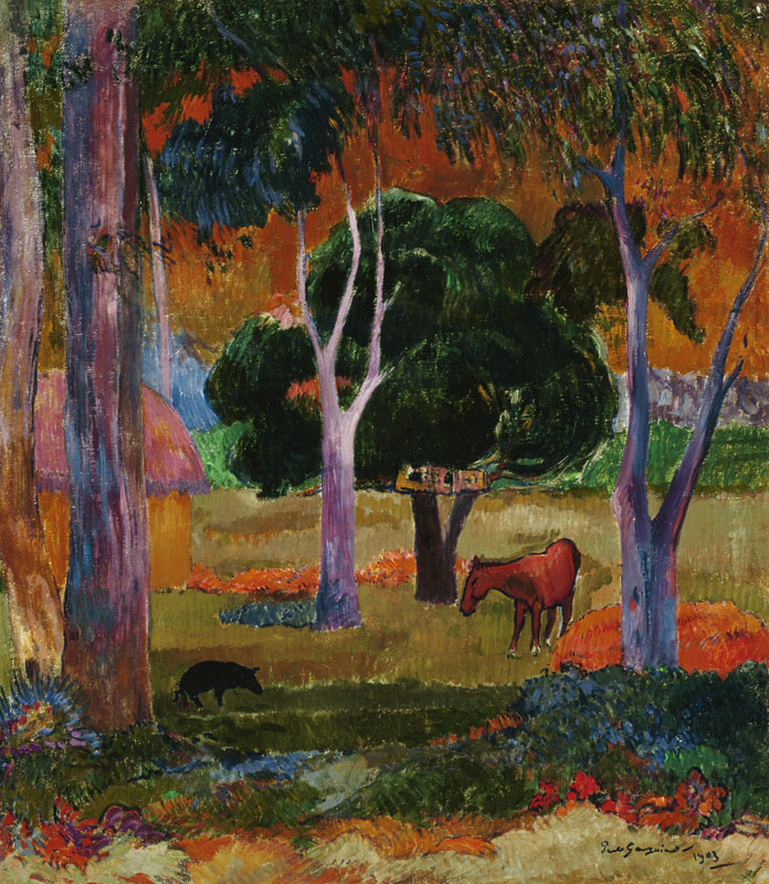 Hiva Oa (Landscape with a Pig and a Horse) à Paul Gauguin