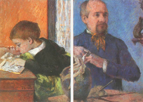 Le sculpteur Aubé avec son fils à Paul Gauguin