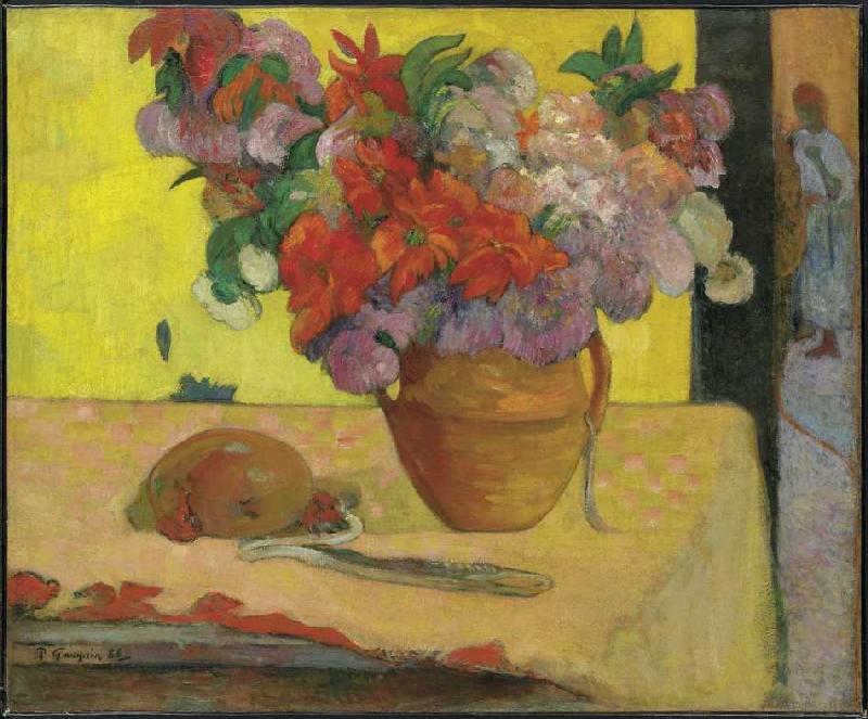 Blumen in einer Vase und eine Feldflasche à Paul Gauguin
