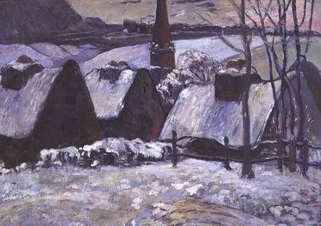 Breton village under snow à Paul Gauguin