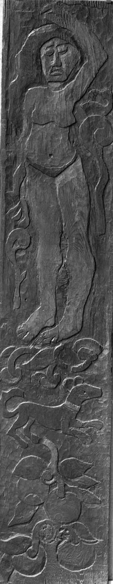 Carved vertical panel from the door frame of Gauguin's final residence in Atuona on Hiva Oa (Marques à Paul Gauguin