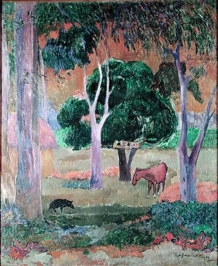 Dominican Landscape or, Landscape with a Pig and Horse à Paul Gauguin