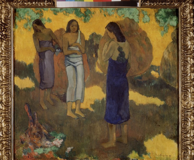 Three Tahitian Women against a Yellow Background à Paul Gauguin