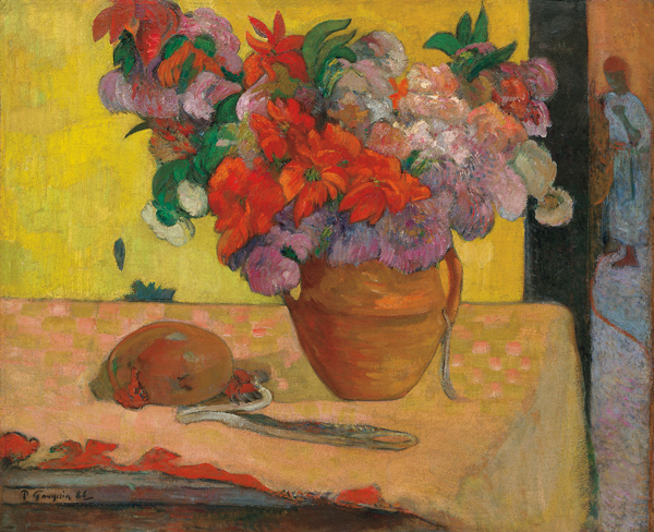 Blumen in einer Vase und eine Feldflasche à Paul Gauguin