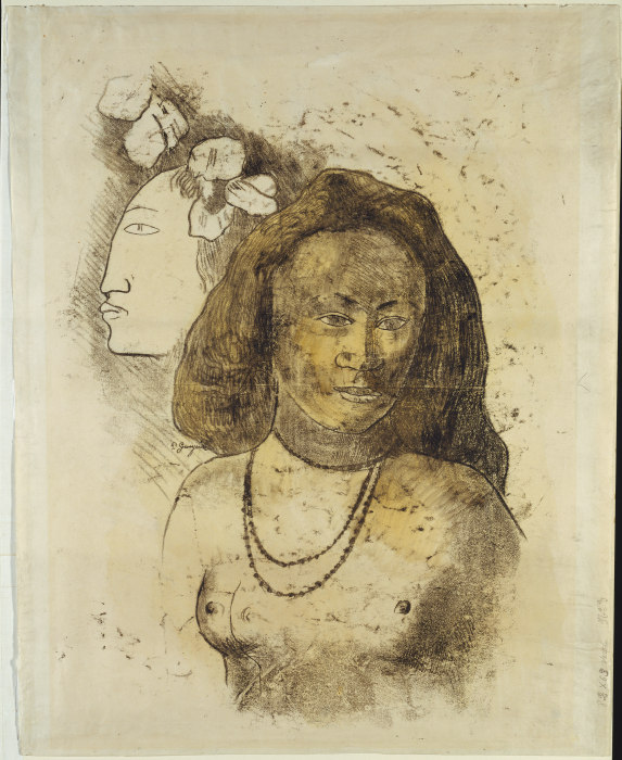 Tahitian Woman with Evil Spirit à Paul Gauguin