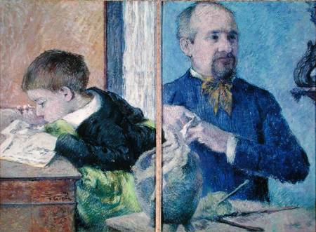 Portrait of Jean Paul Aube (1837-1916) and his son à Paul Gauguin