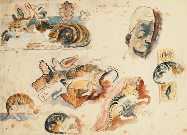 Study of Cats and a Head à Paul Gauguin