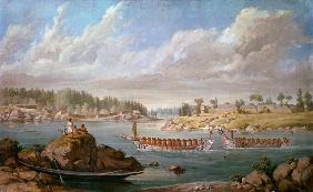 Makah returning in their war canoes