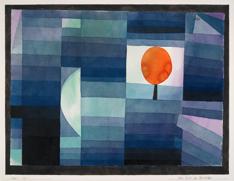 Der Bote des Herbstes (grün/violette Stufung mit orange Akzent) à Paul Klee