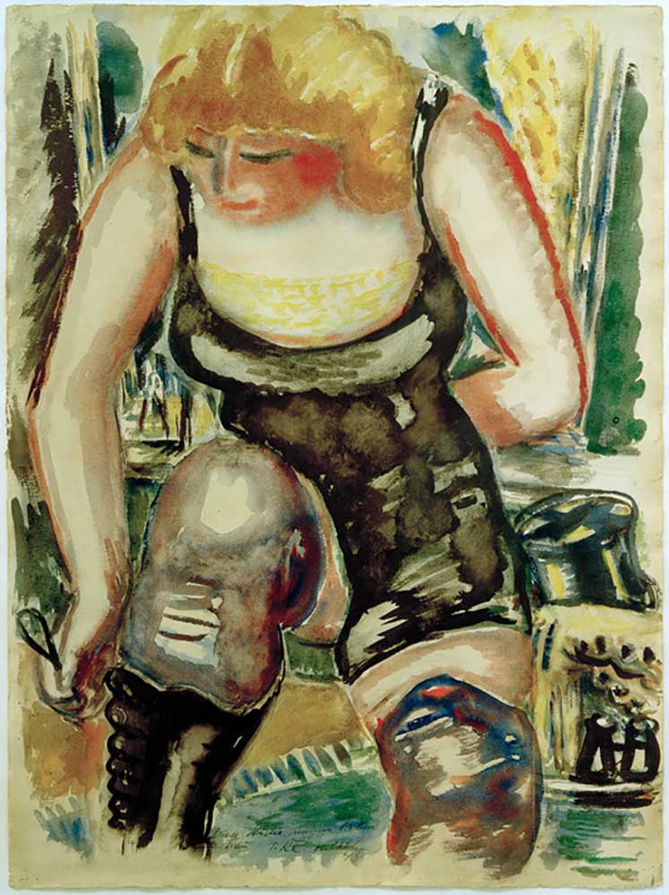 Blond lady with shoe-maker à Paul Kleinschmidt