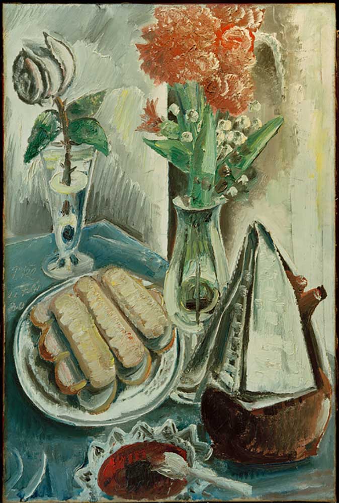 Still life with coffee pot, flowers and pastries à Paul Kleinschmidt