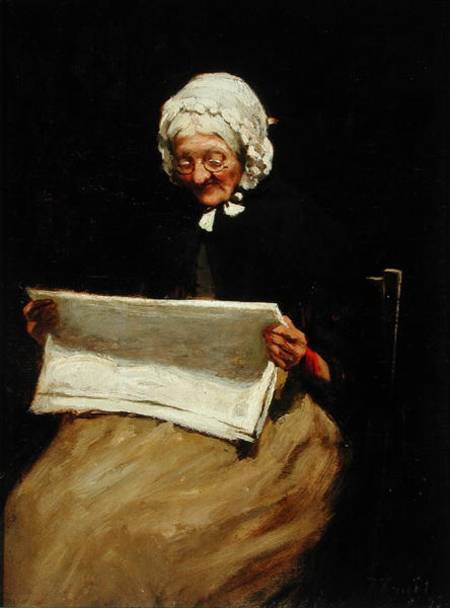 Old Woman Reading a Newspaper à Paul Knight
