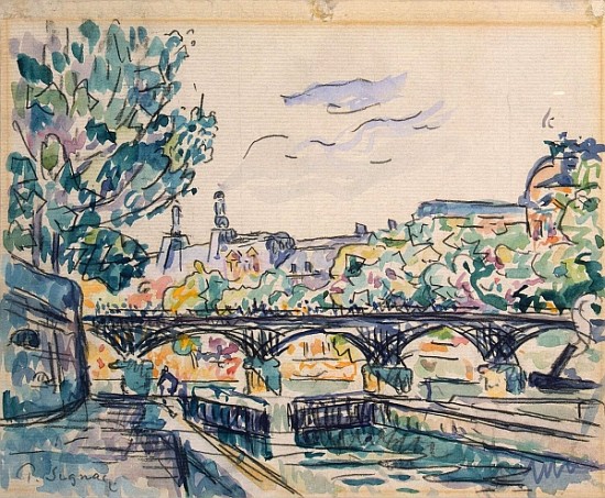 Bank of the Seine near the Pont des Arts, with a view of the Louvre (pen & ink with w/c and gouache  à Paul Signac