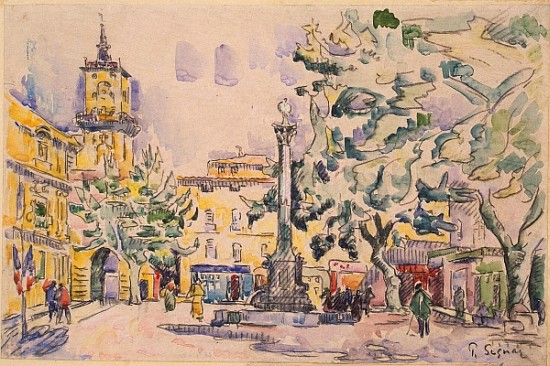 Square of the Hotel de Ville in Aix-en-Provence (pen & ink with w/c and gouache on paper) à Paul Signac