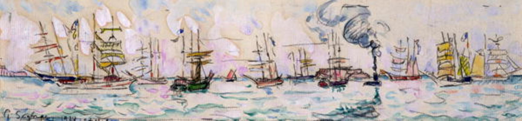 The Departure of the Fishing Trawlers to Newfoundland, 1928 (w/c on paper) à Paul Signac