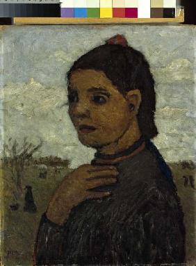 Brustbild eines italienischen Mädchens vor Landschaft