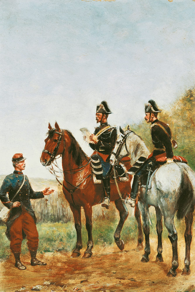 Police Officers on an Inspection Tour Checking a Serviceman in 1885 à Paul Emile Leon Perboyre