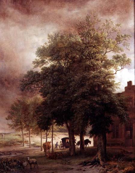 Landscape with carriage or House beyond the trees à Paulus Potter