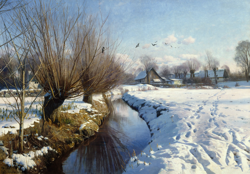 Sunny Winter's Day at the Stream à Peder Mønsted