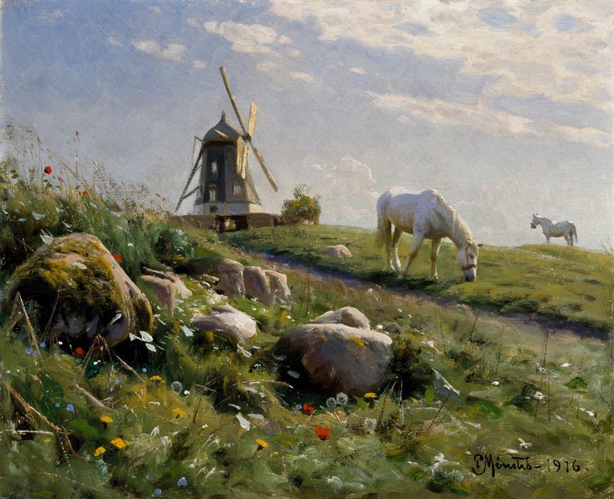Horses Grazing on a Summer Meadow à Peder Mønsted