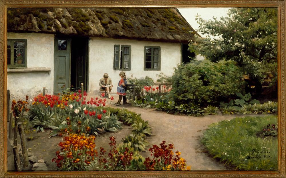 Reading in the Flower Garden à Peder Mønsted