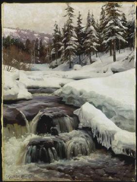 Paysage d'hiver avec un ruisseau de montagne (Lillehammer)