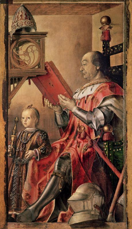  Portrait of Federigo da Montefeltro, Duke of Urbino (1422-82) and his son Guidobaldo (d.1508) à Pedro Berruguete