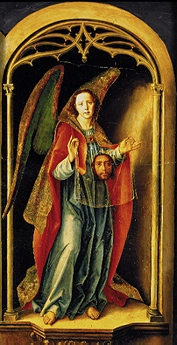 Ange avec le suaire Christ, autel de Thomas dans le monastère Saint Thomas à Avila / Espagne à Pedro Berruguete