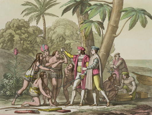 Christopher Columbus (1451-1506) with Native Americans, from 'Le Costume Ancien et Moderne', Volume à Pelagio Palaggi