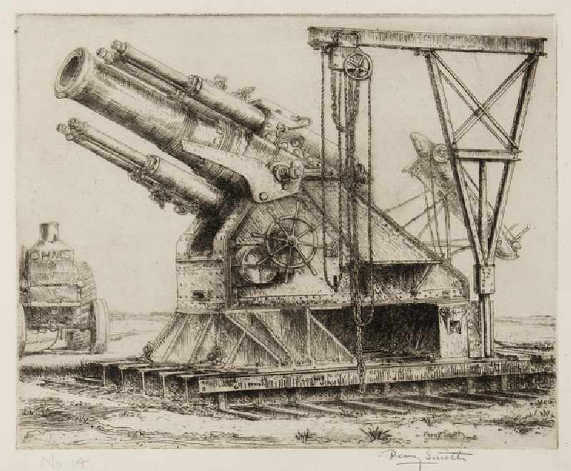 The 15 inch Howitzer, 1916 (etching) à Percy John Delf Smith