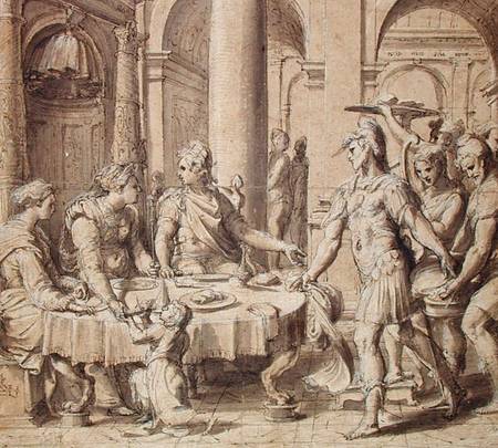 The Banquet of Dido and Aeneas, model for a tapestry in the Story of Aeneas series à Perino del Vaga
