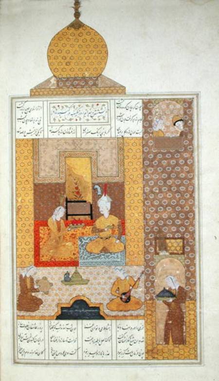 Ms D-212 fol.205b Bahram (420-28) Visits the Princess of Turkestan, illustration to 'The Seven Princ à École persane
