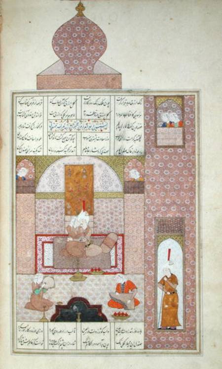 Ms D-212 fol.221b Bahram (420-28) Visits the Princess of Rum, illustration to 'The Seven Princesses' à École persane