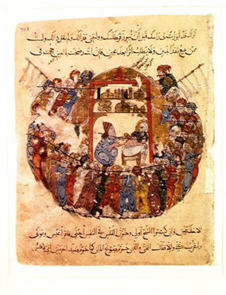 Ms c-23 f.165a A Doctor Performing a Bleeding in a Crowd of Curious People, from 'The Maqamat' (The à École persane