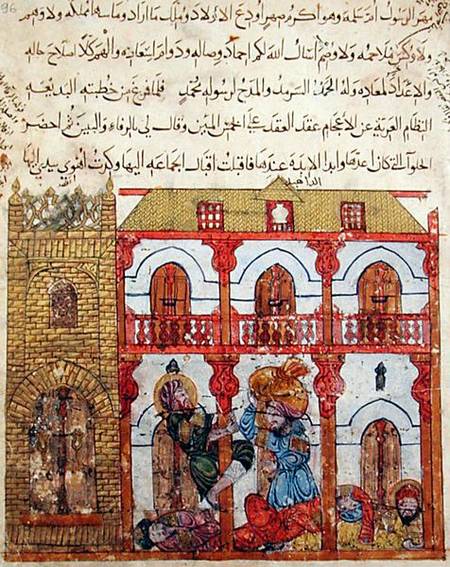 Ms c-23 f.99a Thief Taking his Loot, from 'The Maqamat' (The Meetings) by Al-Hariri (1054-1121) à École persane