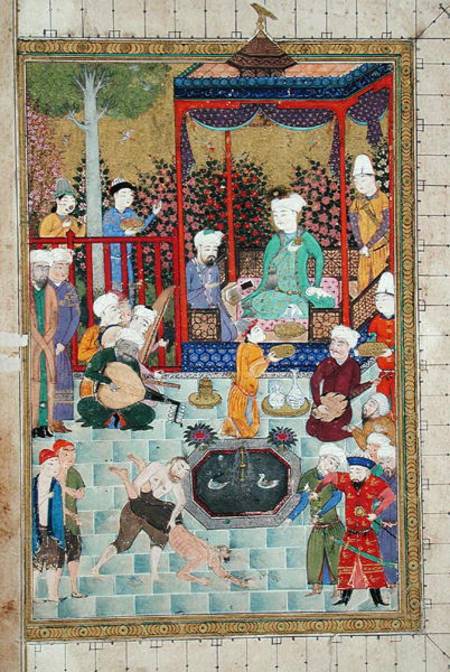 Ms C-822 fol.1v A Princely Reception, illustration from the 'Shahnama' (Book of Kings), by Abu'l-Qas à École persane