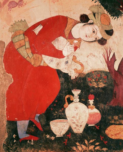 Woman pouring Wine in the Court of Shah Abbas I, 1585-1627 (detail) à École persane