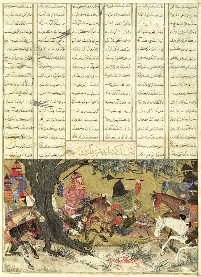Ardashir Battling Bahman, the Son of Ardavan, illustration from the 'Shahnama' (Book of Kings), by A à École persane