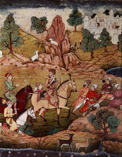 Hunting with a falcon, Safavid dynasty (1502-1736) à École persane