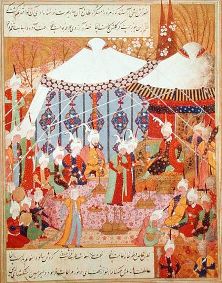 Or.1359 fol. 35 v. Sultan Bayazid Captured by Timur (1370-1405) from the Zafenamah à École persane